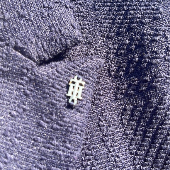 Tommy Hilfiger Navy Blazer/ Jacket Size 8 - Lined-Shoulder Pads - Subtle Pattern - Picture 4 of 12